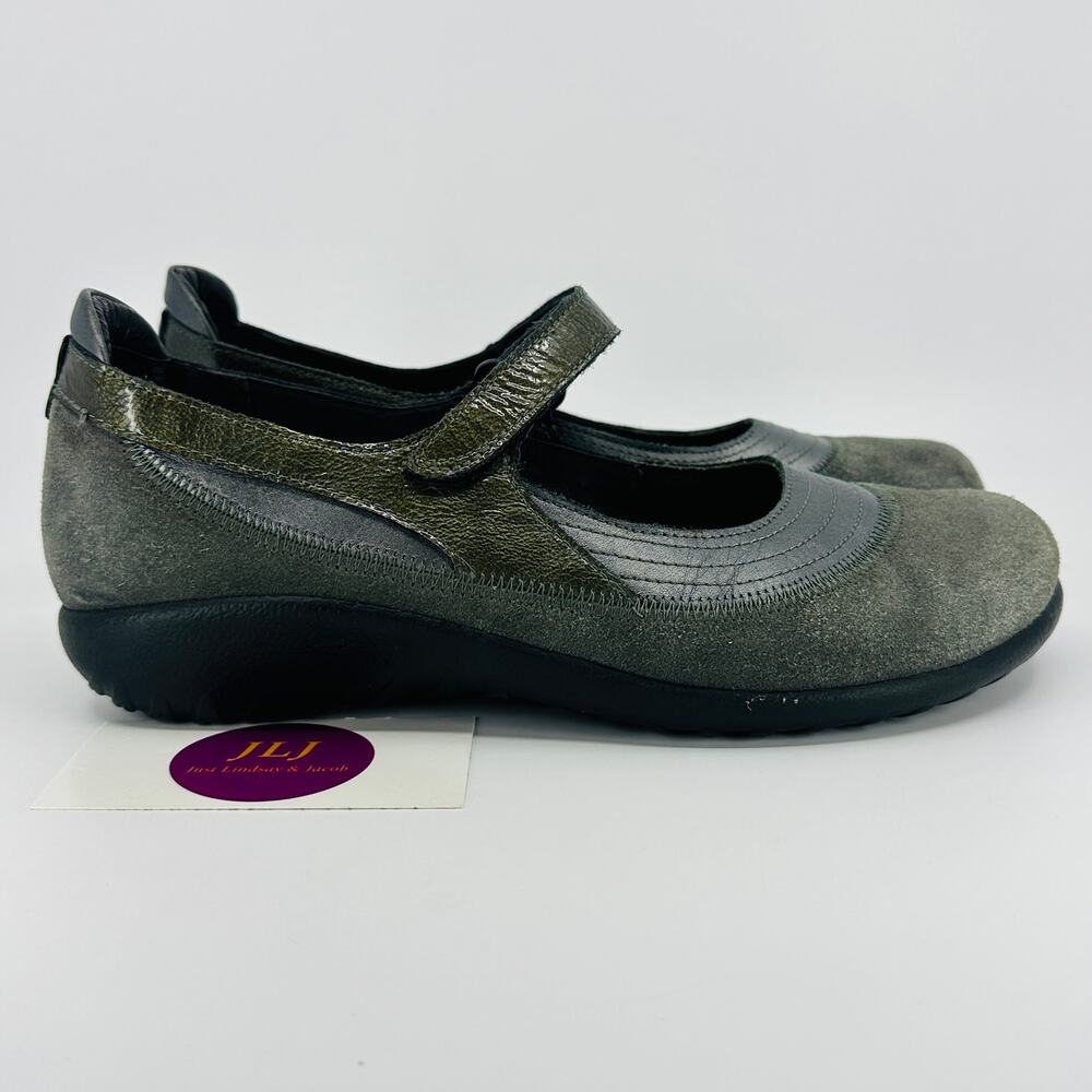 Naot Women's Kirei Gray Leather Suede Mary Jane Comfort Shoes Size 39 EU/ 8 US